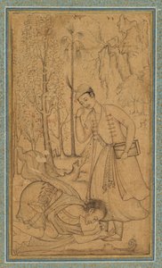 Bilgili bir prensin önünde secdeye kapanan kutsal bir adam by attributed to Manohar