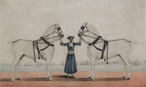 İki Araba Atı Tutan Bir Syce Damat, yaklaşık. 1845. by attributed to Shaikh Muhammad Amir of
