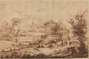 Kale ve Nehir Manzarası by called Guercino after Giovanni Francesco Barbieri