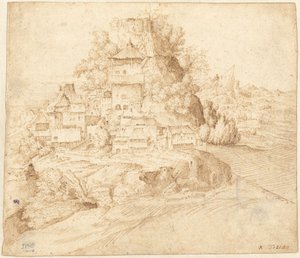 Bir Tepenin Eteğinde Yuvalanmış Bir Köy (recto) by circle of Giorgione