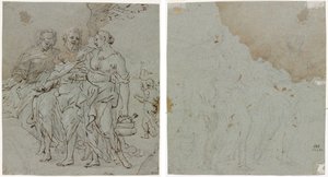 Lût ve Kızları (recto) Lût ve Kızları için Eskiz (verso) by circle of Pietro da Cortona