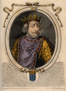 Pepin III dit Pepin le Brief (714-768) kralı Fransa kralı - Pepin III (714-768) (Kısa Pepin) Franks Kralı - 'Les Augustes Representations de tous les Kings de France'dan Pharamond'dan Louis XIV'e gravür ', Paris