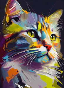 Soyut Sevimli kedi, Yağlı Boya Fırça Darbeleri, duvar sanatı baskıları