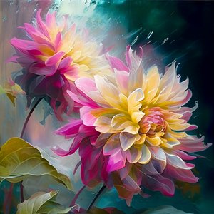 Buzlu Esintide Sallanan Soyut Pembe Dahlias çiçeği, duvar sanatı baskıları