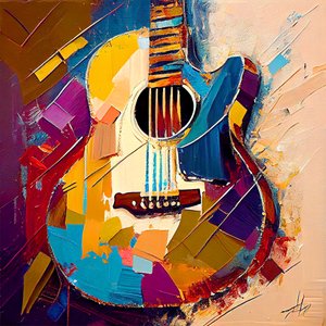 Soyut müzik sanatı, Tam renkli elektro gitar tablosu, kanvas baskılar by F. Abderrahim