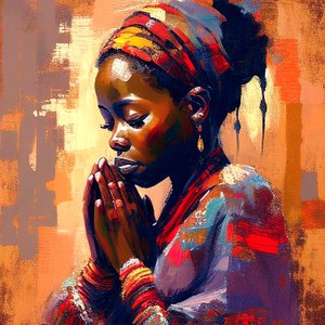 Dijital Kanvas Tablo: Meditasyonda Afrikalı Kız, Duvar Sanatı baskıları
