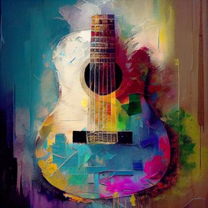 Electric Rock gitar, sıcak renklerle müzik aleti, Duvar Sanatı | Kanvas Tablolar