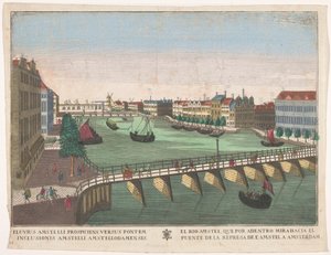 Amsterdam'daki Blauwbrug ve Hogesluis arasındaki Binnen-Amstel'in görünümü El rio Amstel, que por adentro mirahacia el puente de la represa de l'Amstel a Amsterdam (nesne üzerinde başlık)