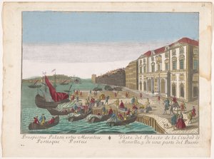 Gezicht op het Stadhuis en dehaven te Marsilya Marsilya Şehir Sarayı'nın görünümü ve limanın bir kısmı (nesne üzerindeki başlık)