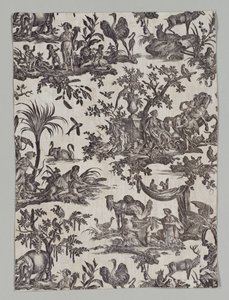 "Les quatres partys du monde" Tasarımlı Copperplate Baskılı Pamuk Parçası by firm of Christophe Philippe Oberkampf
