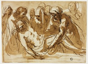Mezar (rekto); Bebek Vaftizci Yahya ile Bakire ve Çocuk (ters) by imitator of Guercino