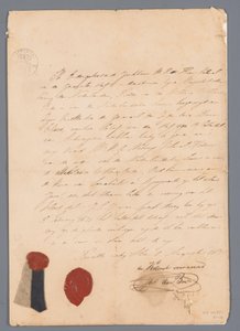 Menşe kanıtlarıyla birlikte JCJ van Speyk'in üniforma eteğinden bir levha parçası by jonkheer H. E. de Boer