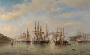 Fransız Komutan Constant Jaurès liderliğindeki Sefer sırasında Japon Sularında Hollandalı, İngiliz, Fransız ve Amerikan Filoları, Eylül 1864 by jonkheer Jacob Eduard van Heemskerck