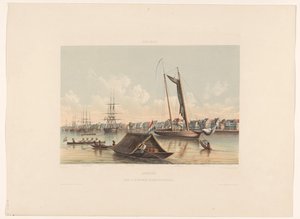 Paramaribo Surinam'da sahil ve yol kenarı. Waterkant ve Paramaribo Roadstead'in görünümü (nesne üzerindeki başlık) by jonkheer Jacob Eduard van Heemskerck