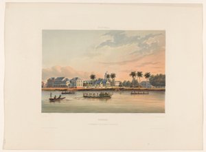 Paramaribo Surinam'da Vali Evi ile birlikte su kenarı. Paramaribo'da hükümet binası ve meydan (nesne üzerindeki başlık)