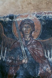 Melek tutan kılıç, Bizans kilisesi St George, Komitades, Girit, Yunanistan (fotoğraf)