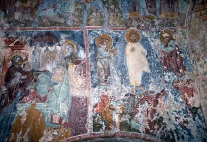 İsa ve azizler, Bizans kilisesinde fresk Sotiras Christos, Vlithias, Girit, Yunanistan (fotoğraf) by Theodore Charles Ange Coquelin