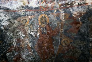 Melekler ve aziz ile İsa, Panagia kilisesinde fresk, Kitiros, Girit, Yunanistan (fotoğraf) by Theodore Charles Ange Coquelin
