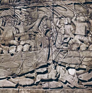 Cham ve Khmer arasındaki deniz savaşı, Bayon Tapınağı (13. yüzyıl), Angkor Thom, Angkor arkeolojik alanı (UNESCO Dünya Mirası Listesi) 