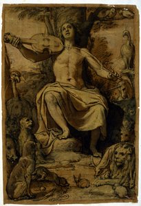Orpheus hayvanları keman müziğiyle büyüler. Federico Zuccari