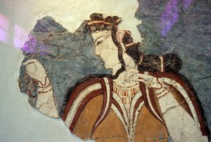 Mycenae, Yunanistan, Miken uygarlığından kadın figürlü fresk parçası by Unbekannt Unbekannt