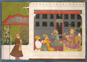 Shispul, Rukmini'nin Babası Bhishmaka ile tartışıyor, bir Rukmini Mangal serisinden sayfa by possibly by Mola Ram