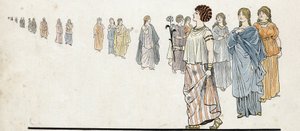 Omuzlarında zımbalanmış elbiseleri ve kollarında ağır mücevherler olan Femmes des “özgür erkekler” (özgür vatandaşlar). “” Fransa