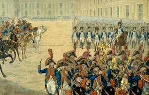 Napolyon I Bonaparte (1769-1821) tarafından Tuileries avlusundaki konsolosluk muhafızının ilk incelemesi. 1800