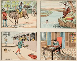 “Le bon roy Henri” kitabından alınan çizim, Jacques Marie Gaston Onfray de Breville dit JOB (1858-1931): Education of Henri IV - Özel koleksiyon by pseudonym for Onfray de Breville Jacques Job