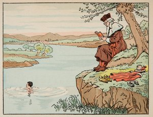 “Le bon roy Henri” kitabından alınan çizim, Jacques Marie Gaston Onfray de Breville dit JOB (1858-1931): 16. yüzyılda eğitim: yüzme - Özel koleksiyon by pseudonym for Onfray de Breville Jacques Job