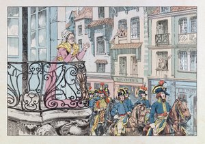 Jacques Marie Gaston Onfray de Breville, JOB (1858 - 1931); “Les epees de France” kitabından bir örnek: General Louis Lazare Hoche (1768-1797) birliklerinin başında kirletiyor; Col, Parça by pseudonym for Onfray de Breville Jacques Job