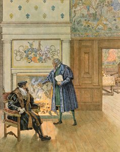 Jacques Marie Gaston Onfroy de Breville dit JOB (1858-1931) - Belçika Tarihi: İmparator Charles V (1500 - 1558) Antwerp şehrinin büyük tüccarlarını ve finansörlerini ziyaret ediyor, Özel Koleksiyon by pseudonym for Onfray de Breville Jacques Job