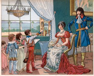 Joachim Murat (1767-1815), karısı Caroline Bonaparte (1782-1839) ve çocukları (Aşil) ile by pseudonym for Onfray de Breville Jacques Job