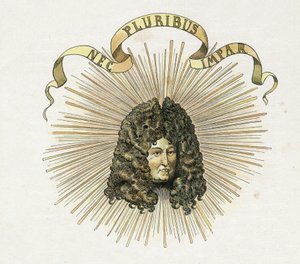 Latince “Nec pluribus impar” mottosuyla Kral XIV. Louis (1638-1715) portresi (A benzeri yok). “” Fransa