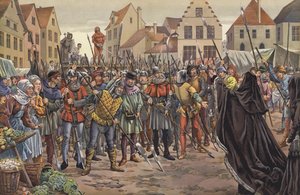 Burgonya Düşesi Mary, Fransa Kralı XI. Louis ile mektuplaşan babasının iki meclis üyesinin yaşamları için Gent halkına yalvarıyor