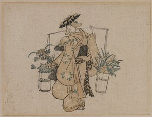 İki Kova Çiçek Taşıyan Güzel by style of Torii Kiyomasu