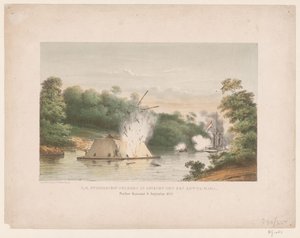 ZM Steamship Ünlüler bir kotta-mara ile savaşta. Poeloe Kanamit, 6 Ağustos 1859 (nesne üzerindeki başlık) by weduwe Elias Spanier and Zn