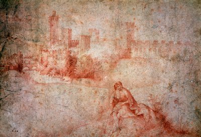 Çoban ve Castelfranco görünümü (sanguine çizim) by Giorgione