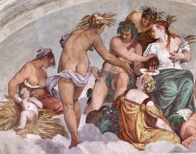 Yaz ve Sonbahar Alegorileri (Bacchus ve Ceres), Kuzey Duvarı, Bahçe Kapısının üzerindeki Lunette, Olimpos Salonu by Veronese