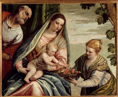 Bağışçılı Kutsal Aile (Aziz Dorothee) Paolo Veronese (1528-1588) tarafından 16. yüzyıl Güneşi. 0,76x0,94 m Bordeaux, Musee des Beaux Arts - Bağışçılı Kutsal Aile (Saint-Dorothea). Veronese