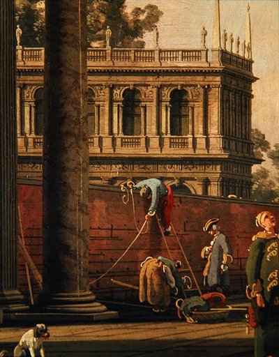 Duvara tırmanan bir adamın Capriccio (tuval üzerine yağlı boya) by Canaletto