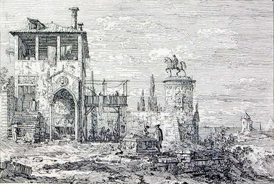 Binicilik Anıtı ile Manzara (gravür) by Canaletto