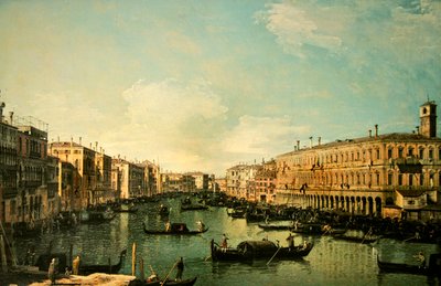 Büyük Kanal, Venedik, Rialto köprüsünün yakınından kuzeye bakıyor (tuval üzerine yağlı boya) by Canaletto