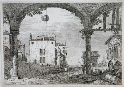Bir çarşıdan kıyı binalarına doğru görüntüleyin (gravür) by Canaletto