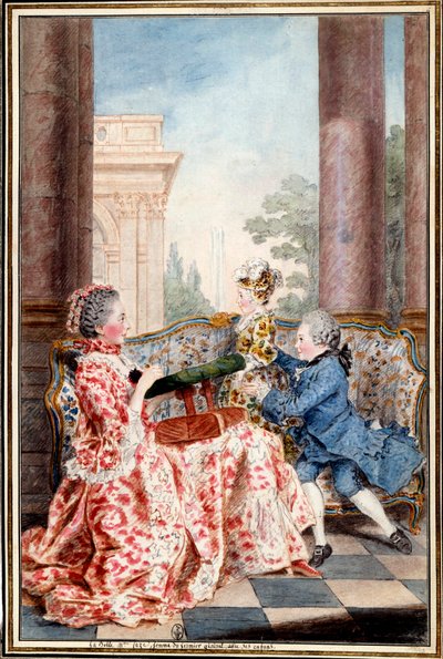 La belle Madame Caze, çiftçi generalin karısı ve çocukları Louis Carrogis (1717-1806) tarafından Suluboya Carmontelle