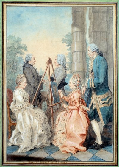 Madam ve Bayan Chatelain, Bay Brot ve Bay de la Myre. Louis Carrogis Carmontelle (1717-1806) tarafından suluboya by Carmontelle