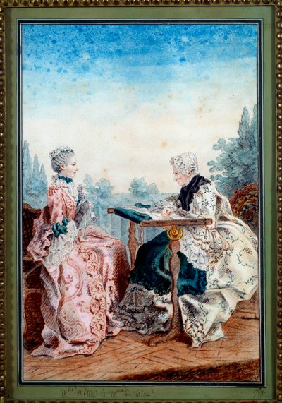 Matmazel Melin ve Matmazel de Laleu, Louis carrogis dit Carmontelle (1717-1806) 1759 tarafından suluboya goblen yapıyor. Paris, Musee Carnavalet by Carmontelle