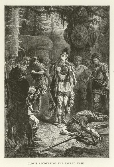 Clovis Kutsal Vazoyu Kurarken (gravür) by (after) American School