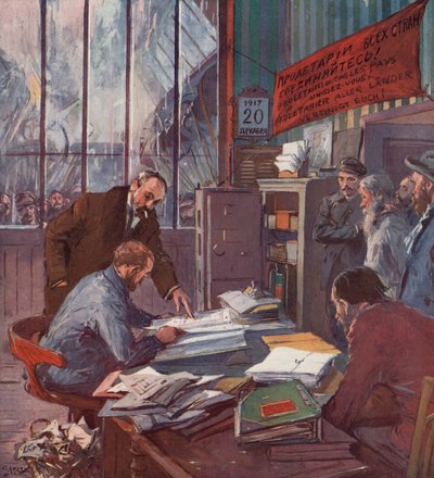 İşçi kontrolü altındaki fabrika, Rus Devrimi by (after) Carrey