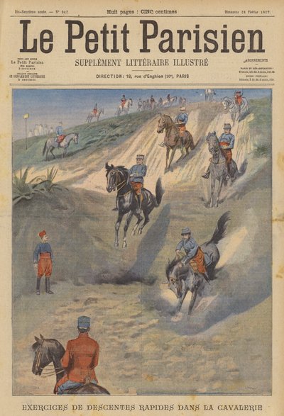 At sırtında hızlı dik inişler yapan Fransız süvarileri (renkli taş) by (after) Carrey